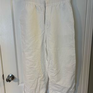 GAP White Elastic Waist Cropped Wide-Leg Pants